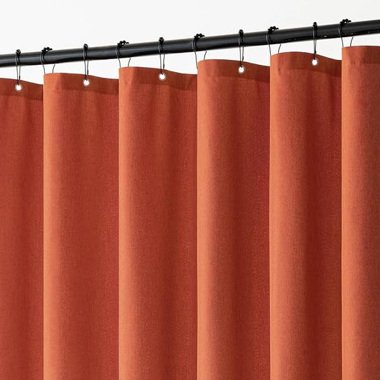MIULEE Burnt Orange Linen Shower Curtain with 12 Metal Hooks Modern Heavy Duty Washable Fabric Shower Curtain Set Waterproof Thick Cloth Shower Curtain for Bathroom Hotel Bathtub, W72*L72, Terracotta