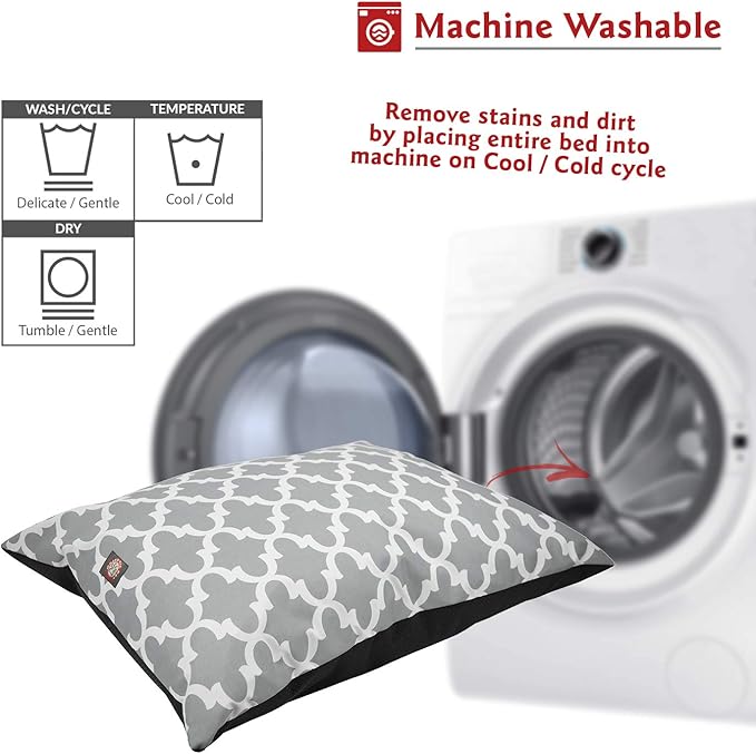 Majestic Pet Rectangle Medium Dog Bed Washable – Non Slip Comfy Pet Bed – Dog Crate Bed Super Value Pillow Dog Bed – Dog Kennel Bed for Sleeping - Dog Bed Medium Breed 35 x 28 Inch – Trellis Gray