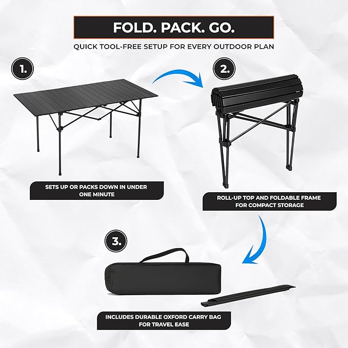 Camping Outdoor Foldable Table W/ Carry Bag - Heavy-duty 3 ft Portable Camping Table for 4-6 People - Aluminum Compact Folding Tables - Black Picnic Table for Backyard BBQ Picnic tables, RV & Beach