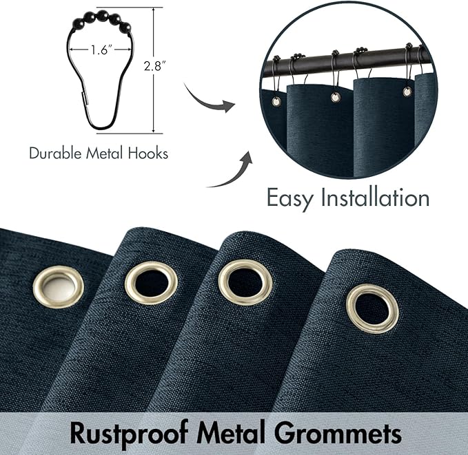 MIULEE Extra Long Linen Shower Curtain 84 Inch Long with 12 Metal Hooks Washable Heavy Fabric Shower Curtain Set Waterproof Thick Cloth Shower Curtain for Bathroom Hotel Bathtub,72 x 84,Navy Blue