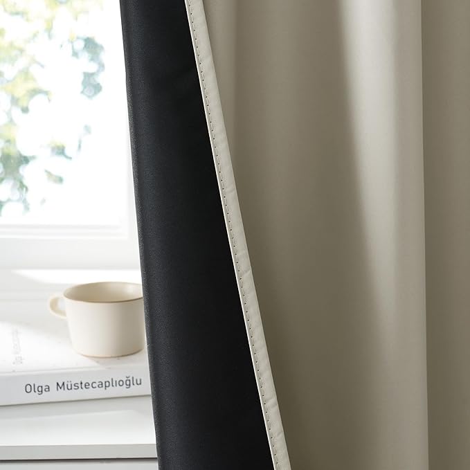 RYB HOME 100% Blackout Short Curtains for Small Window, Thermal Insulated Total Room Darkening Noise Reducing Curtains for Kitchen Bathroom Basement, 42 inches Wide by 36 inches Long, Natural