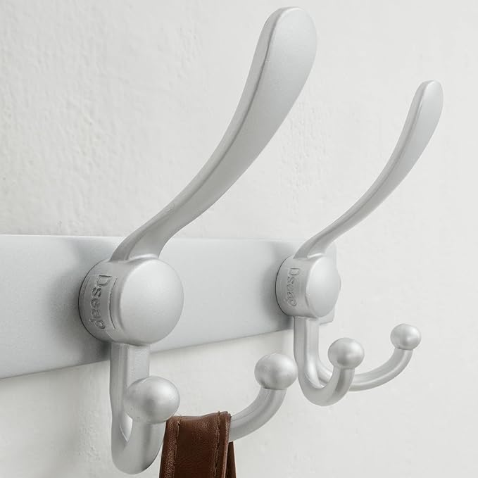 Dseap MaxStrong 2.0 Coat Rack Wall - 37” Long 10 Tri Hooks - Ultra Heavy-Duty Stainless Steel Wall Mount Coat Hanger, Hook Rail for Clothes Hats Jacket Towels Silver, Pack of 2