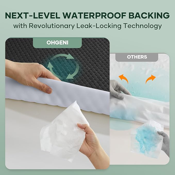 OhGeni 100% Waterproof Mattress Protector, King-Gray Size Mattress Pad, Fits 6"-20" Mattresses with Deep Pocket, Cooling, Breathable Fitted Sheets, Soft Bed Cover, Noiseless, Machine Washable
