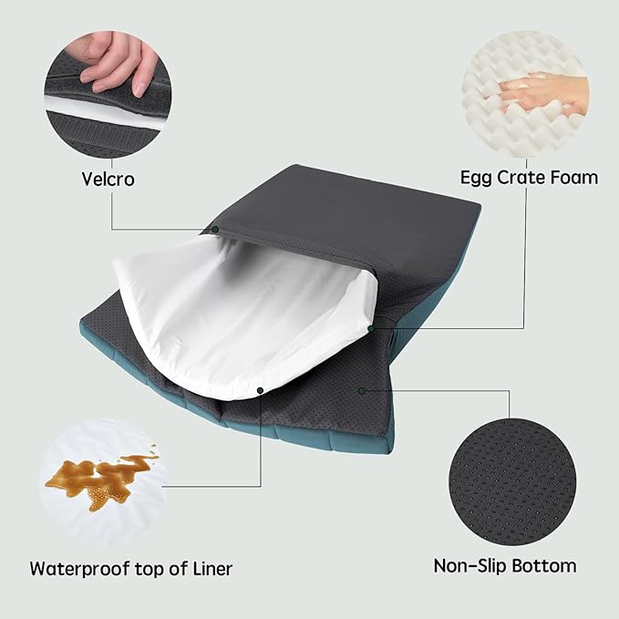 BALANCE Dog Crate Bed, Orthopedic Dog Bed Pad with Waterproof Liner, Washable Crate Foam Pet Mat for Large, Medium, Puppy Dogs Breeds, Powder Blue, 36"x23"x1.6"