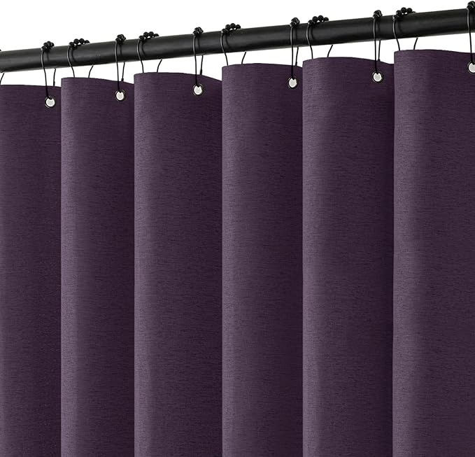 MIULEE Extra Long Linen Shower Curtain 84 Inch Long with 12 Metal Hooks Washable Heavy Fabric Curtain Set Waterproof Thick Cloth Shower Curtains for Bathroom Hotel Bathtub,72 x 84,Purple