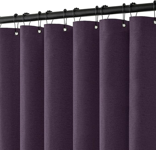 MIULEE Extra Long Linen Shower Curtain 84 Inch Long with 12 Metal Hooks Washable Heavy Fabric Curtain Set Waterproof Thick Cloth Shower Curtains for Bathroom Hotel Bathtub,72 x 84,Purple