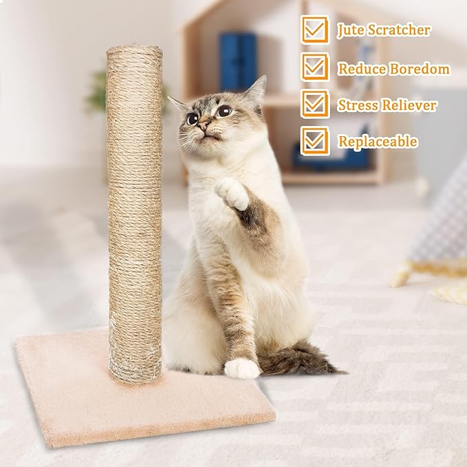 Fhiny 2PCS Cat Scratching Post Replacement 15" Natural Jute Spare Extension Scratch Post for Cats Tree DIY Craft Refill Pole Parts Hemp Rope Scratcher Climbing Perch