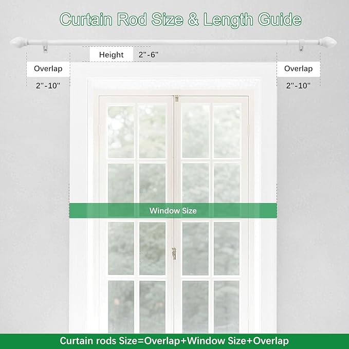 Curtain Rods for Windows 16 to 150 inches, Curtain Rod Max Adjustable Length to 158 in, Drapery Rod 1 inch Diameter with Modern Knobs Finials (White, 16" to 150" - Set of 1)