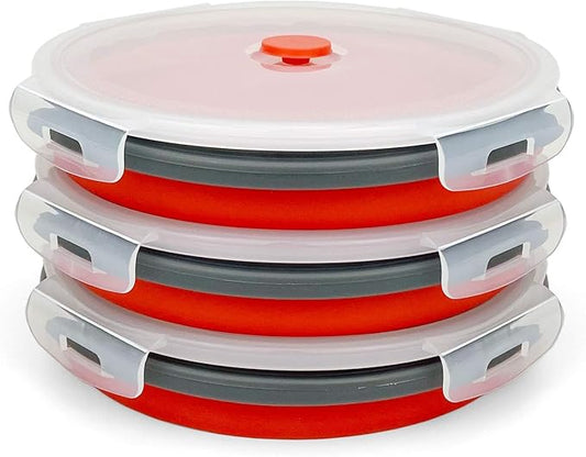 CARTINTS 1200ml Large Collapsible Meal Prep Containers, Reusable Silicone Food Storage Containers, Stackable Fridge Storage Containers, With Leakproof Lids, Microwave and Freezer Safe, Red