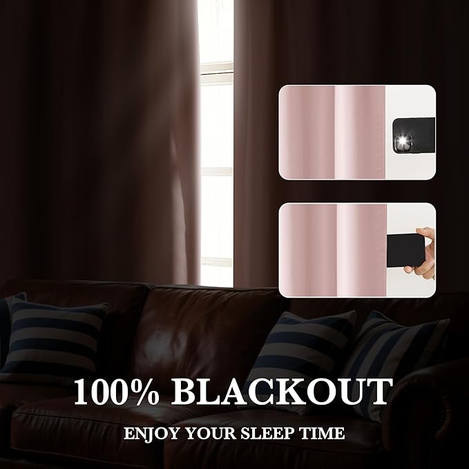 RYB HOME 100% Blackout Short Curtains for Small Window, Thermal Insulated Total Room Darkening Noise Reducing Curtains for Kitchen Bathroom Basement, 34 inches Wide by 45 inches Long, Baby Pink