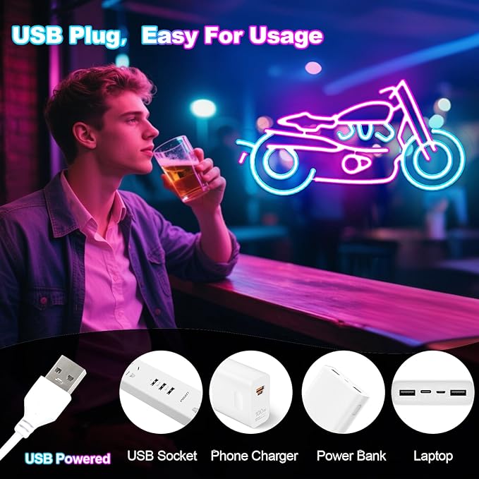 Motorcycle Neon Sign Motorcycle Neon Light LED Neon Sign for Wall Decor Dimmable LED Neon Light for Club, Kids gifts, Bedroom decor, Home decor, Living Room Decoration, 15.75''x8.66''