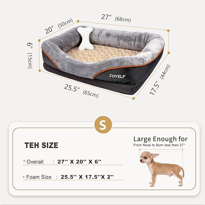 JOYELF Memory Foam Dog Bed Small Orthopedic Dog Bed & Sofa with Removable Washable Cover and Squeaker Toy as Gift