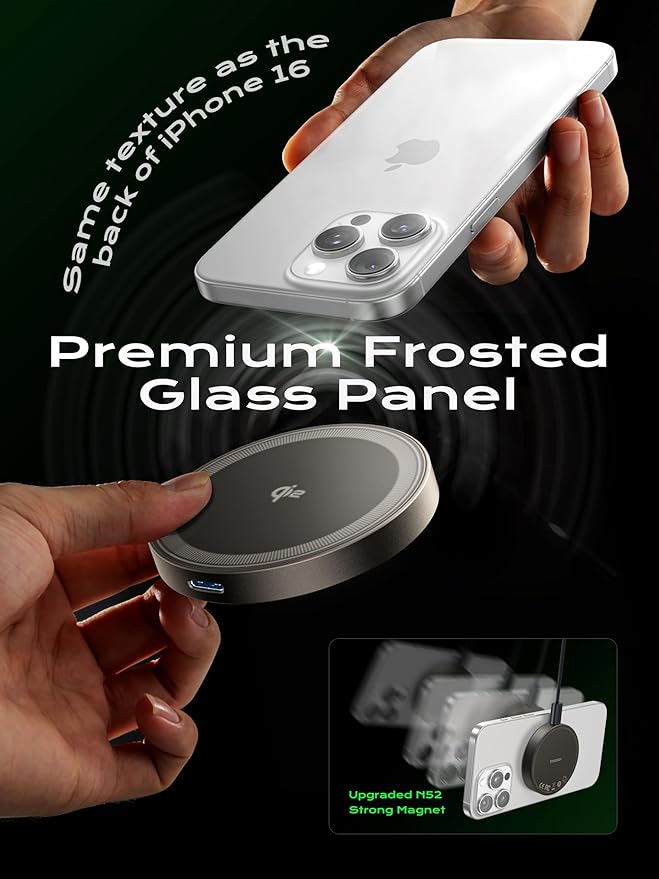 THREEKEY Qi2 MagSafe Charger, Magnetic Charger for iPhone 17/16/15/14/13/12 Series & Galaxy S25 Ultra, Qi2 Wireless Charger Dual-Sided Magnets, 15W Fast Charging Pad with 5FT USB-C Cable (Bronze)