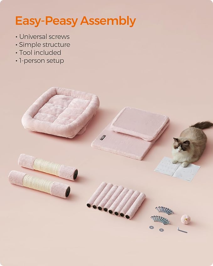 Feandrea Cat Tree, 33.1-Inch Cat Tower, L, Cat Condo for Large Cats up to 16 lb, Large Cat Perch, 2 Cat Caves, Scratching Post, Jelly Pink UPCT061P01