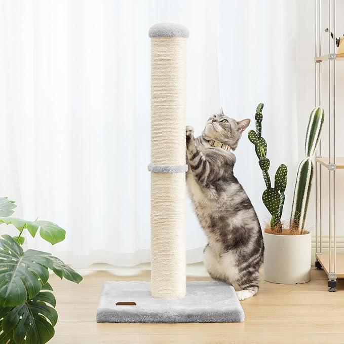 34inch Cat Scratching Post with Natural Sisal Rope 4.3Inch Large Diameter Scratcher Post Tree for Indoor Cats Grey