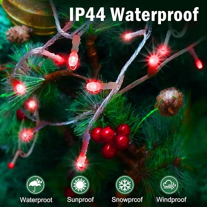 SAUIRS 197FT 500 LED Christmas Lights Outdoor String Lights with 8 Modes Timer Waterproof Fairy Light Plug in for Outside Indoor Party Xmas Palm Tree Yard Wedding Decorations(Red)