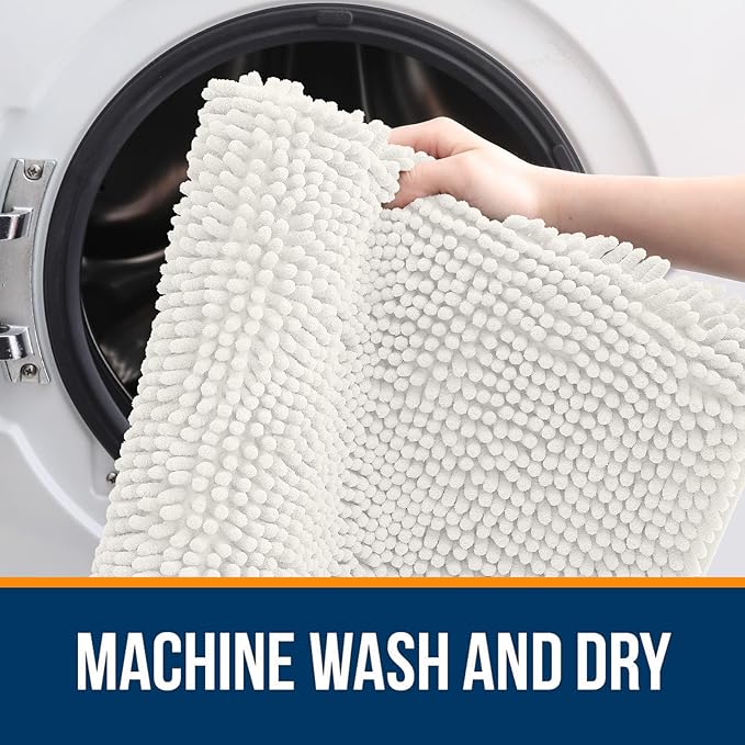 OLANLY Bathroom Rugs 30x20, Extra Soft Absorbent Chenille Bath Rugs, Rubber Backing Quick Dry, Machine Washable Bath Mats for Bathroom Floor, Tub and Shower, Home Decor Accessories, Ivory