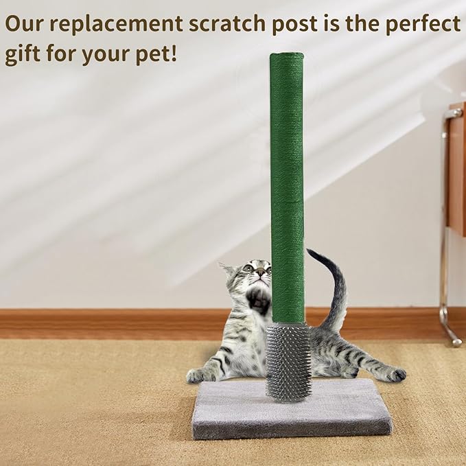 Fhiny 2PCS Cat Scratching Post Replacement, 15.7inch M8 Natural Sisal Cat Scratch Post with Cat Self Groomer Refill Pole Parts Kitten Climbing Furniture Protector Hemp Rope Scratcher for Spare Green