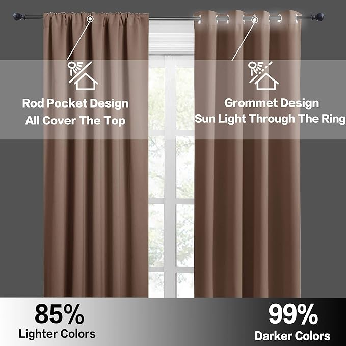 RYB HOME Small Window Curtains - Light Block Privacy Portable Drapes for Bedroom Kitchen Cabinet Kid Basement RV Curtains, Wide 29 x Long 36 per Panel, Mocha, 2 Pcs