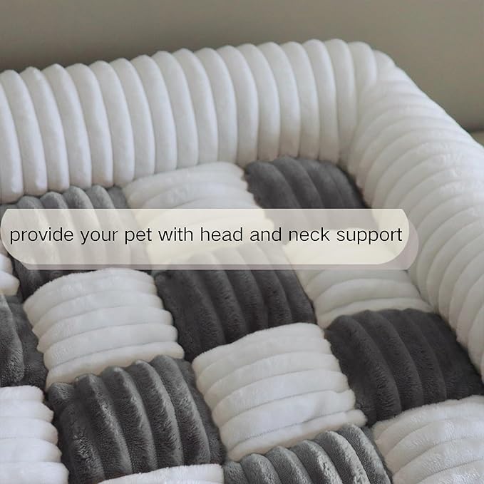 Couch Covers for Dogs and Cats, Fuzzy Dog Sofa bed with Cream Square Plaid, Plush Pet Couch Cover Bed, Thickened Quilted Furniture Protector Mat for Large Medium Pets (Dark Grey 35.43"*35.43")