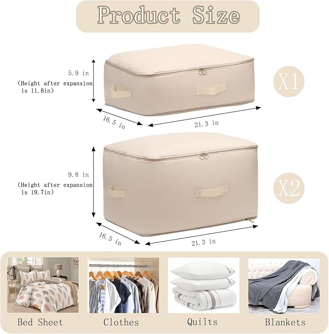 3 PCS Ultra Space Saving Self Compression Organizer, 2025 NEW Comforter Storage Bags, Heavy Duty Moving Bags, Washable Compression Bags for Storage Comforter Blanket, Clothes,Closet, Bedding