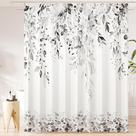 Grey Eucalyptus Leaves Shower Curtain for Bathroom:Aesthetic Art Watercolor Plant Shower Curtains Sets with Hooks,Waterproof Fabric Decor 60x72 inches.
