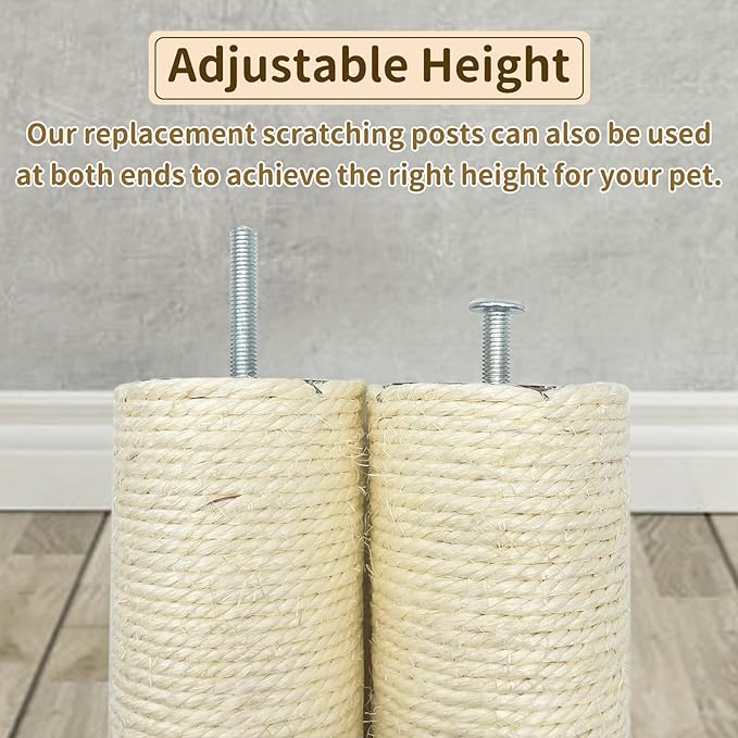 Fhiny 4PCS Cat Scratching Post Replacement with Groomer, 15.7" Natural Sisal Spare Extension Scratch Post for Cats Tree DIY Craft Climbing Perch Hemp Rope Scratcher Perch Parts White