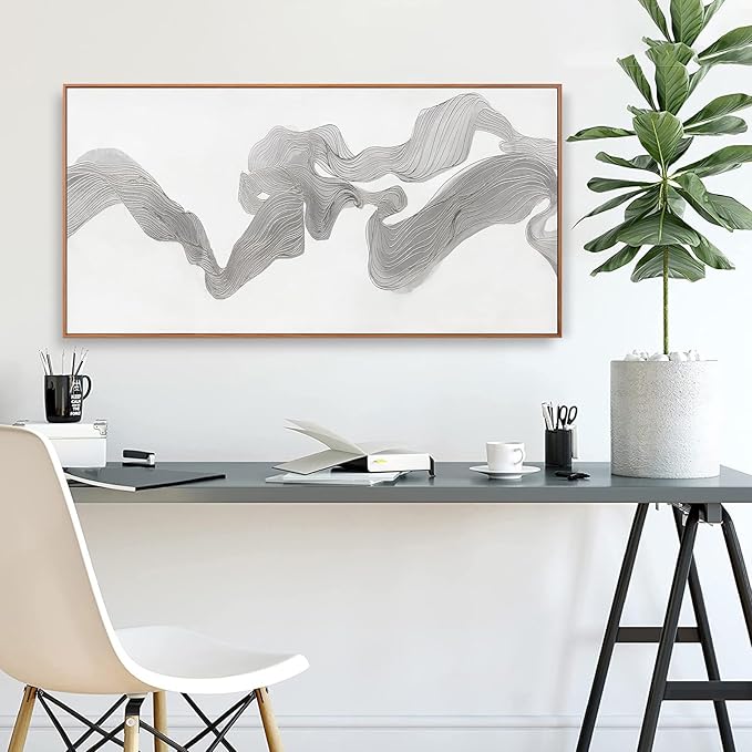 Abstract Wall Art Small Size Framed Home Artwork Decor Modern Minimalist Canvas Painting Abstract Mist Texture Art With White Background Living Room Decor For Bedroom Office Wall Decor 20"X40"