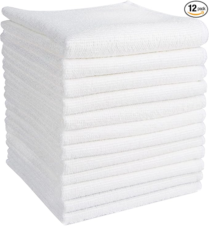 AIDEA Microfiber Cleaning Cloth 12PK, Dish Cloths White, Strong Water Absorption, Lint Free Rags, Scratch Free, Streak Free Microfiber Towels, Kitchen Dish Towels White, 11.5"x 11.5"