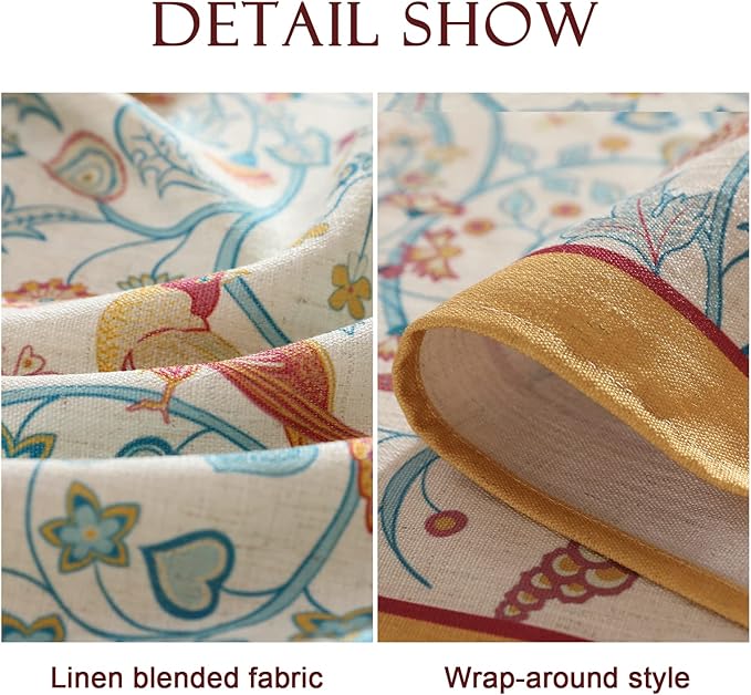 patdrea Designer Vintage French Rectangular Tablecloth,Floral Birds Pattern Linen Table Cloth,Fall Yellow Decor Table Cover for Kitchen Dining Banquet,Christmas,Thanksgiving,63"x87"-Magnolia