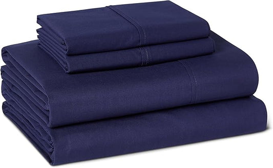 Amazon Basics Soft Organic Cotton Sheet Set with 2-Pieces Pillowcase, Navy Blue, Full