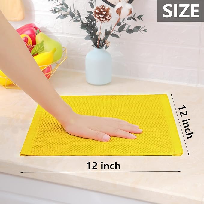 Homaxy 100% Cotton Waffle Weave Kitchen Dish Cloths, Ultra Soft Absorbent Quick Drying Dish Towels, 12 x 12 Inches, 6-Pack, Yellow