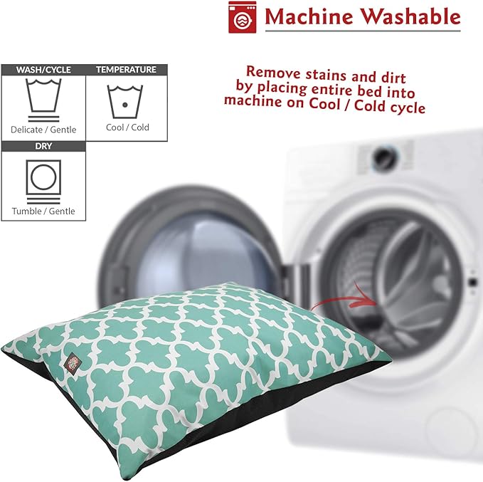 Majestic Pet Rectangle Medium Dog Bed Washable – Non Slip Comfy Pet Bed – Dog Crate Bed Super Value Pillow Dog Bed – Dog Kennel Bed for Sleeping - Dog Bed Medium Breed 35 x 28 Inch – Trellis Teal