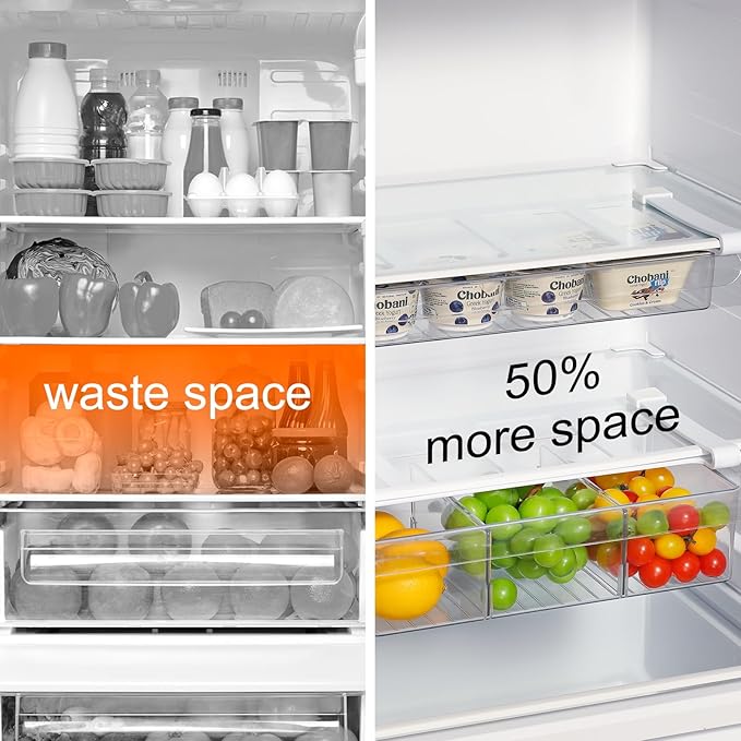 Pull-Out Fridge Drawer Organizer - Under Shelf Storage Bins for Refrigerator Organization for Fruits Vegetables, Cheese & Deli (Flat & Wide)