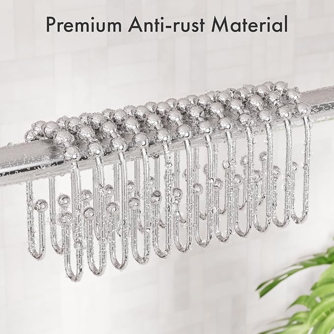 AmazerBath Shower Curtain Hooks Chrome Metal Shower Curtain Rings Rust Proof, Double Sided Shower Curtain Hooks for Shower Curtain Liner Smooth Shower Hooks Rings for Bathroom, Shower Rod Hook 12Pcs