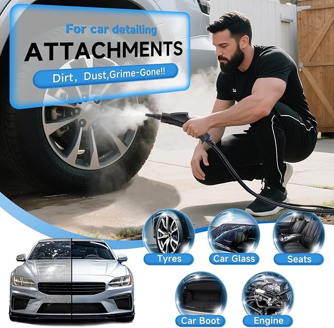 Steam Cleaner, 6-Level Adjustable Handheld Steamer Cleaning,1500W Steam Cleaner for Home, 15s Heat-Up, Portable Steamer for Cleaning Car, 40.58oz Tank, 10 Pcs Accessories for Grout, Couch, Furniture