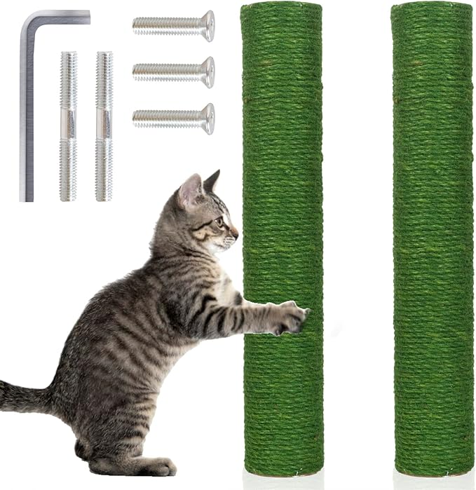 PowerKing Natural Sisal Replacement Scratching Post, 15.7'' 2 Pieces M8 Cat Scratch Post Refill Pole Parts for Refurbishment, Include Screws (Green)