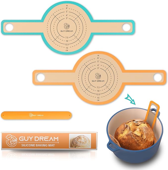 GUYDREMAT Bread Sling - Perfect Silicone Baking Mat for Sourdough Bread Baking – Superior Cast in Iron Dutch Oven Liner, 2 Pieces with Storage Band in GUY DREAM Classic Pack