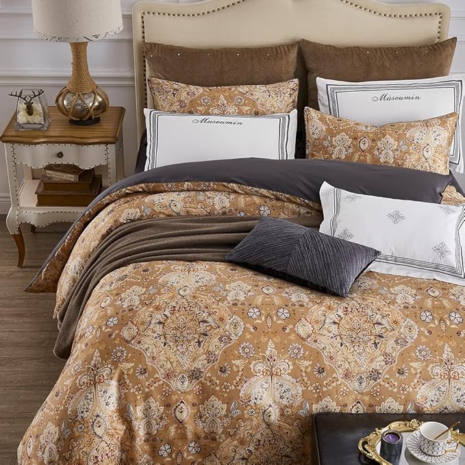 Cupocupa Duvet Cover Queen Size Set Boho Floral Pattern Duvet Cover Queen for Queen Size Bed Vintage Soft Bedding Leaf Print Paisley