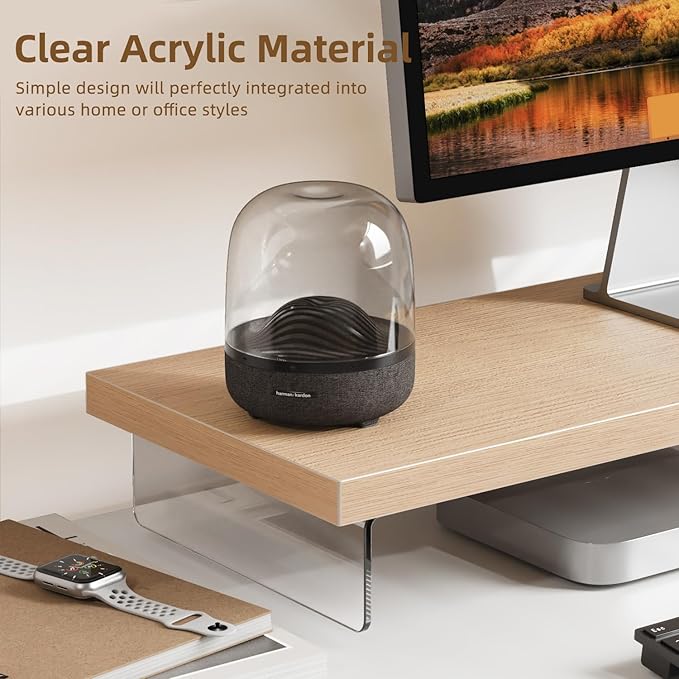 Dual Monitor Stand Riser, 40" Large Computer Monitor Stands for 2 Monitors, Wooden Desktop Organizer Shelf for Office Desk Computer, Laptop, TV, Monitor, Printer