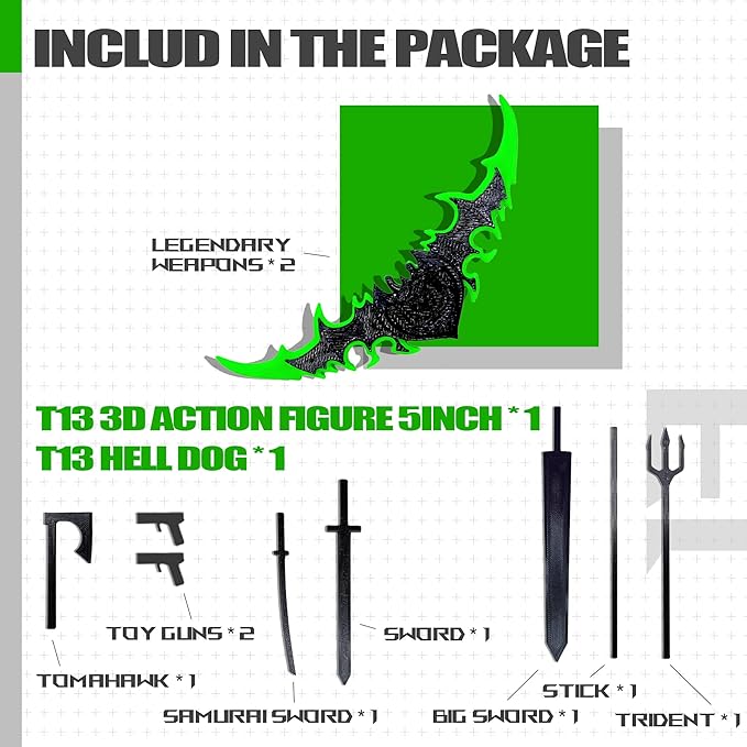 (Assembly Completed) T13 3D Action Figure Set,Dummy Robo Titan 13 Action Figures,3D Printed Multi-Jointed Toy (Black + Green)