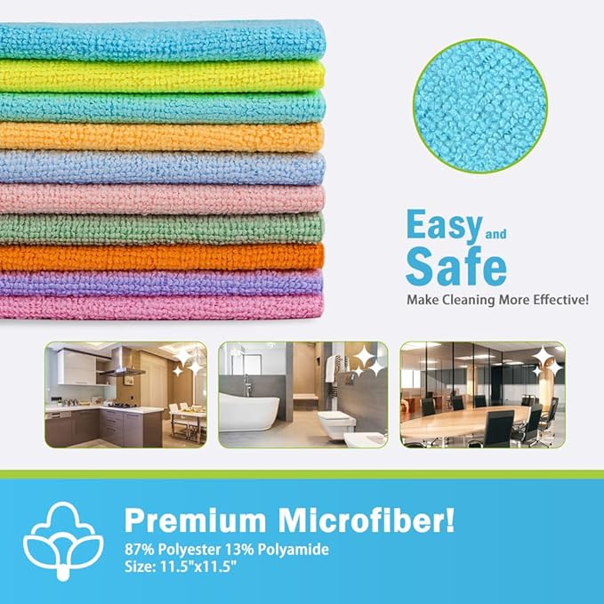 AIDEA Microfiber Cleaning Cloth, 20PK, Soft Lint Free Rags, Microfiber Towels for Cars, Kitchen Cloth, Dusting Cloth for Home, Window, Cleaning Supplies, 11.5"×11.5"