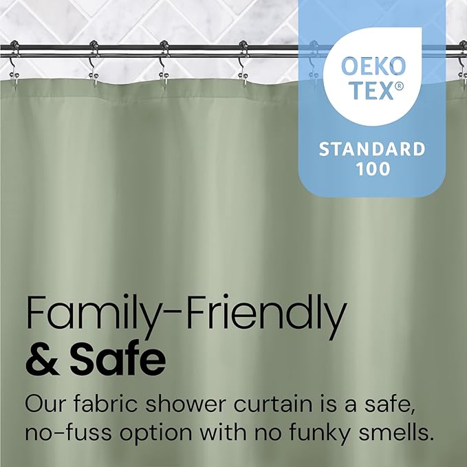 LiBa Green Shower Curtain, Fabric, Water Repellent Shower Curtain, Decorative Bathroom Curtains, 72" W x 72" H, Heavy Duty, Easy to Clean(Green)