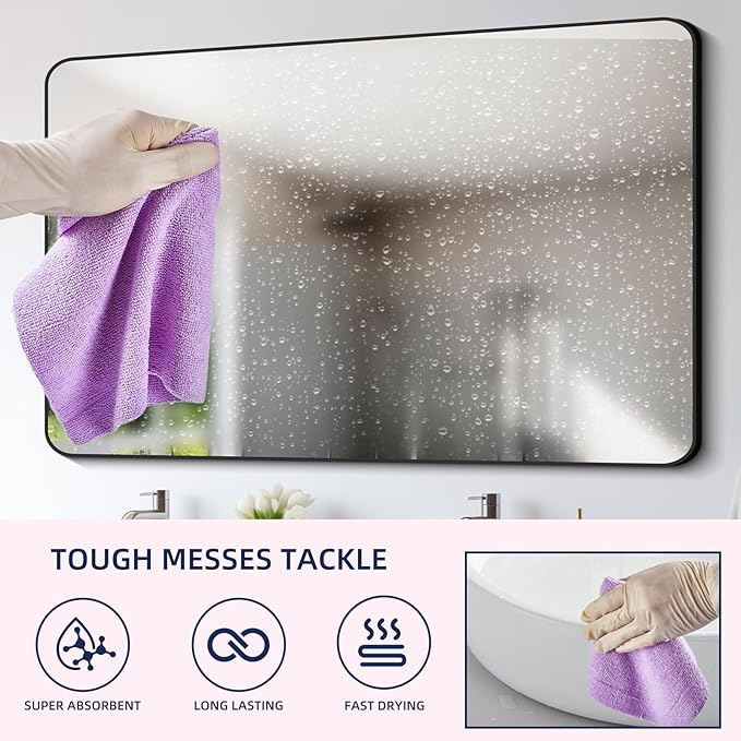 Microfiber Cleaning Cloth Roll - 50 Pack, Tear Away Microfiber Towels, 12" x 12", Reusable, Washable, Streak Free, Ultra Absorbent Dish Rags for Car, Home, Garage or Shop (Purple)