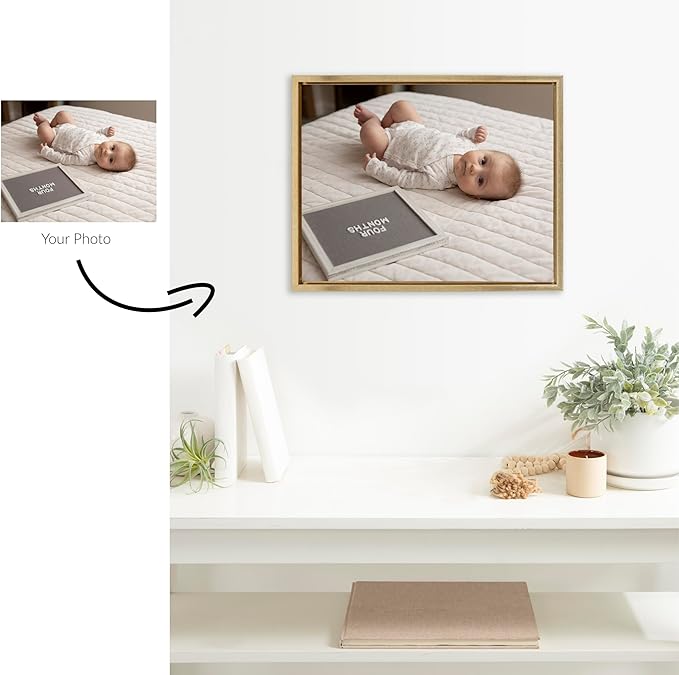 Kate and Laurel Custom Printed Framed Canvas Wall Art, 20x16 Bright Gold, Sylvie Personal Canvas Print with Your Photos for Bedroom, Living Room Gallery Wall Decor | Printed and Hand Framed in the USA