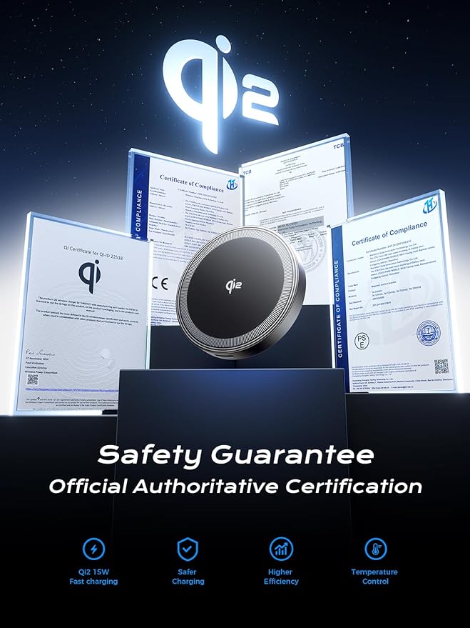 THREEKEY Qi2 MagSafe Charger, Magnetic Charger for iPhone 17/16/15/14/13/12 Series & Galaxy S25 Ultra, Qi2 Wireless Charger Dual-Sided Magnets, 15W Fast Charging Pad with 5FT USB-C Cable (Bronze)