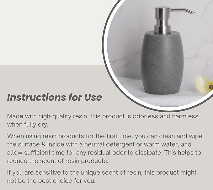 Sandstone Textured Resin Soap Dispenser with Metallic Pump and Waterproof Bottle Labels for Bathroom Kitchen Dish Hand Wash Shower Lotion Shampoo, 12 Oz, 2 Sets Gray