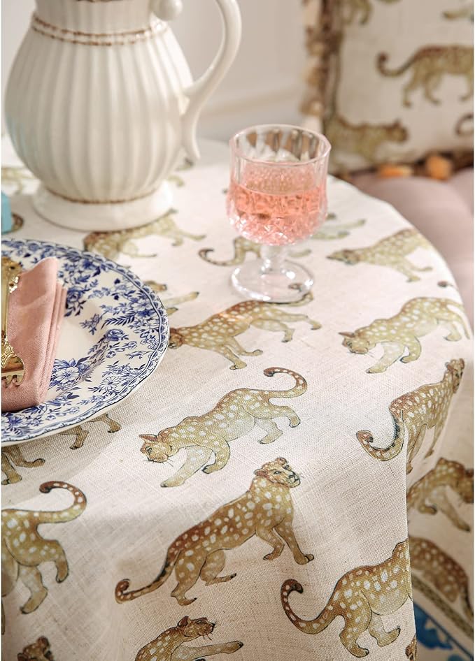 patdrea Designer Vintage Linen Table Cloth for Rectangle Table,Leopard Animal Pattern Soft Breathable Tablecloth,Decor Cover for Kitchen Dining,Christmas,Parties,Thanksgiving,55"x79"-from