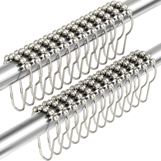 Amazer Shower Curtain Hooks, Decorative Rust Proof Stainless Steel Shower Curtain Hooks for Bathroom Shower Rods Set of 24, Polished Nickel