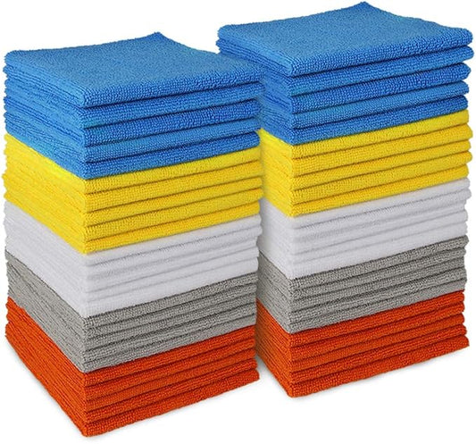 AIDEA Microfiber Cleaning Cloth 50PK, Dusting Cloth Drying Towel, All Purpose Soft Absorbent, Lint Free Rags, Streak Free Wash Cloth for House, Kitchen, Car, Window, 12"×12"
